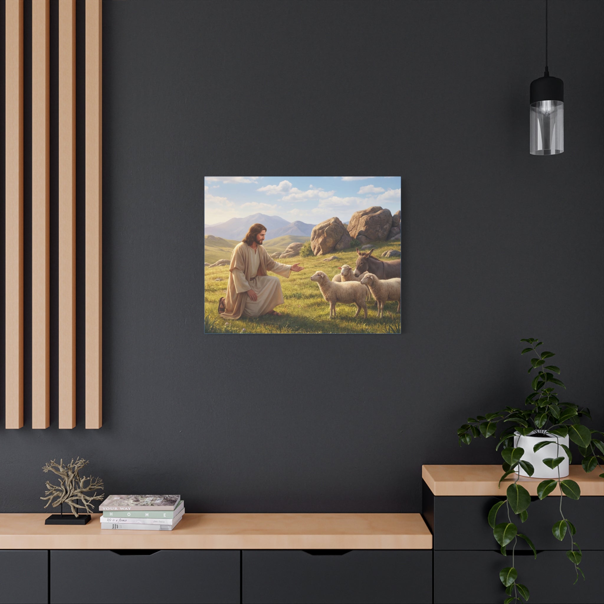 Jesus with Sheep Matte Canvas Print / Stretched 1.25" Religious Wall Art
