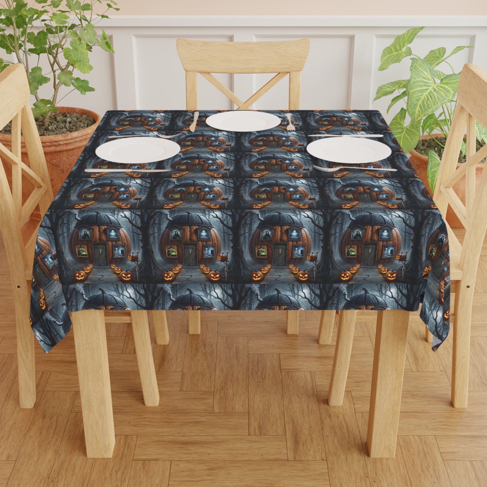 Gothic Pumpkin Pattern Tablecloth / Spooky Halloween Harvest Decor