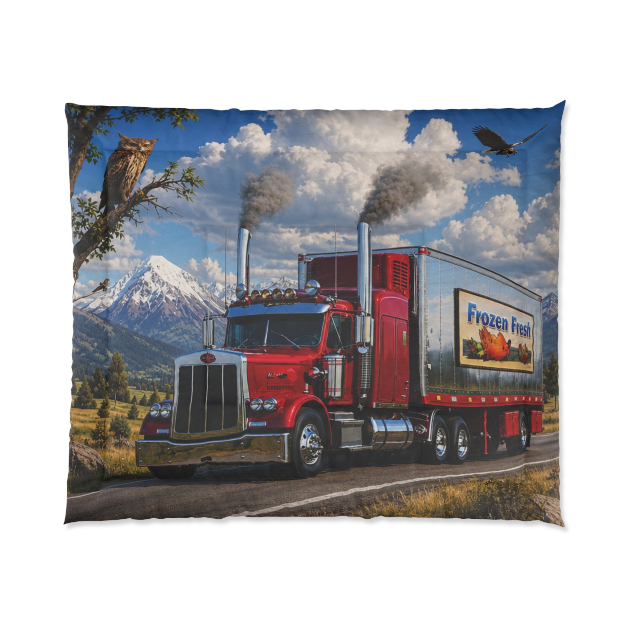 Red Semi Truck Comforter | Retro Big Rig Truck Bedding