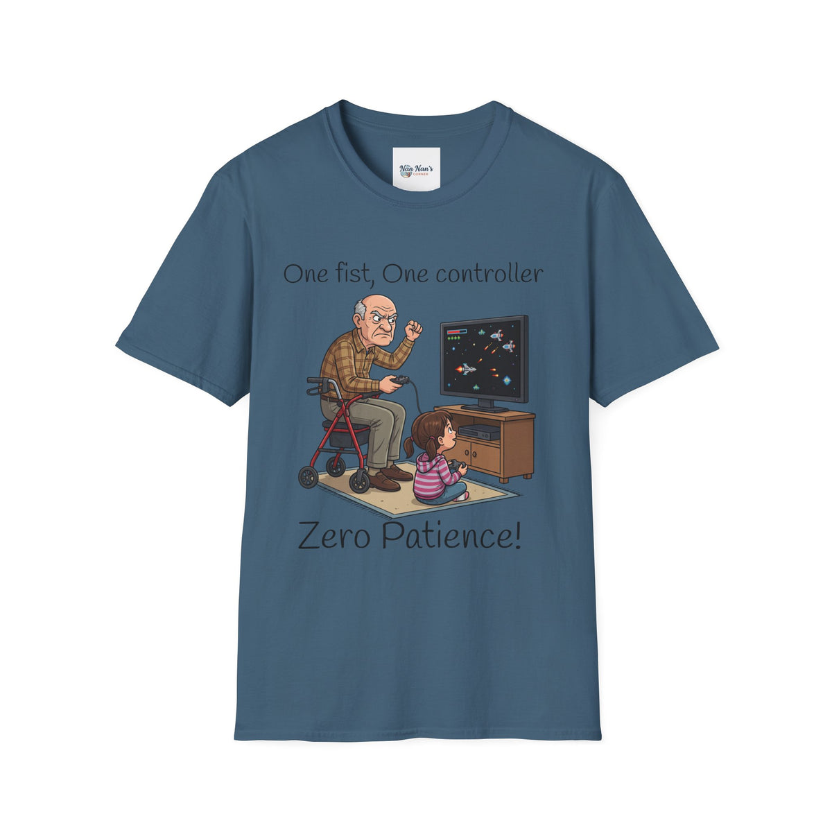 One Fist One Controller Zero Patience Grandpa Unisex Graphic T-Shirt – Funny Gaming Cotton Tee