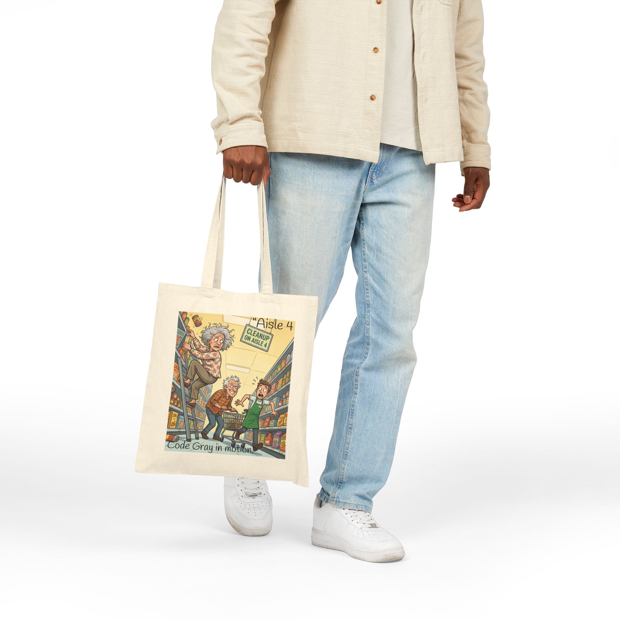 Grocery Aisle Tote / "Code Gray in Aisle 4" Canvas Shopper