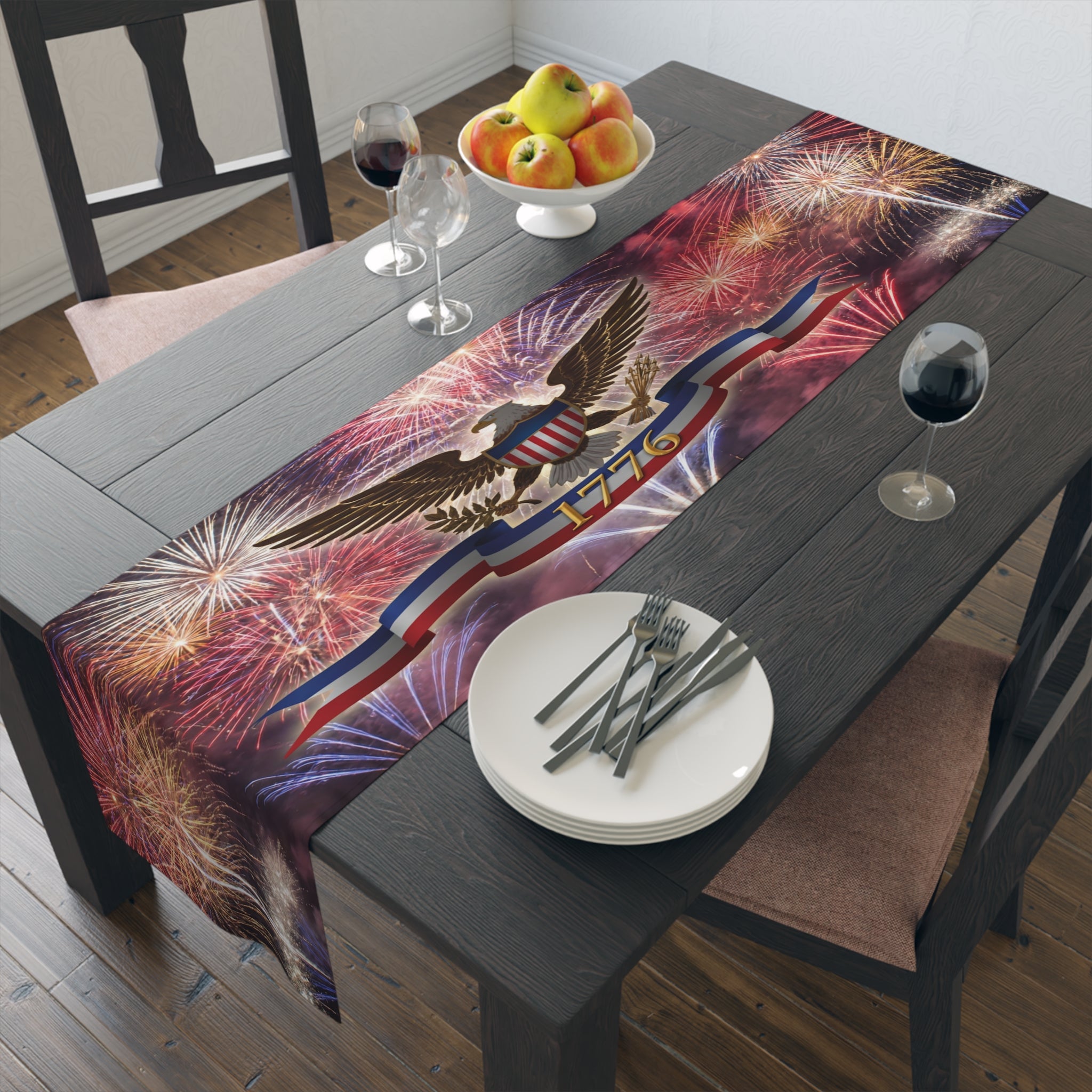 American Eagle with Fireworks Table Runner | Cotton Poly