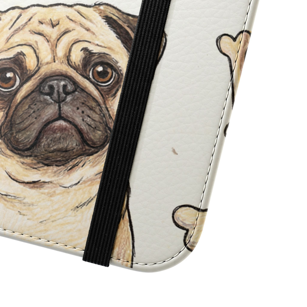 Pug & Bones Phone Flip Case / Cute Dog Wallet Cover