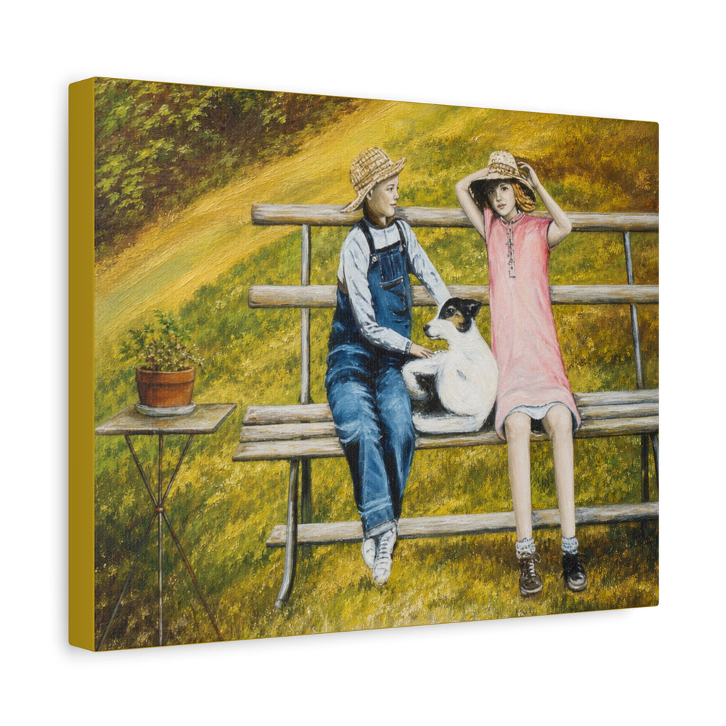 Children on Bench Painting Canvas