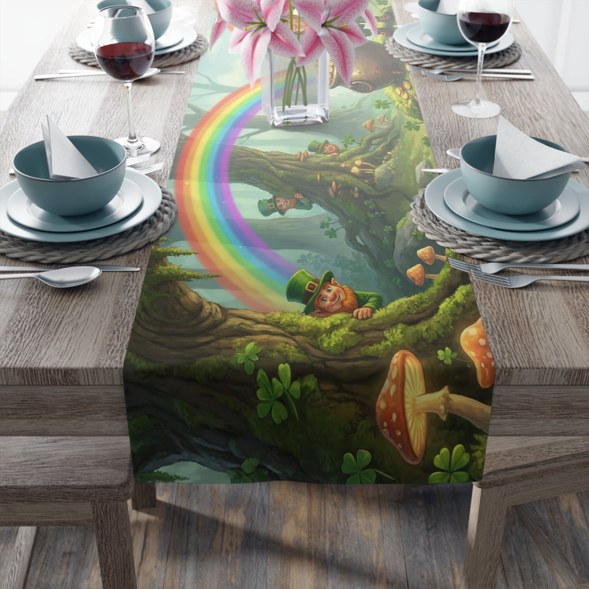 Leprechaun Pot of Gold Table Runner | St. Patrick's Day Rainbow Decor