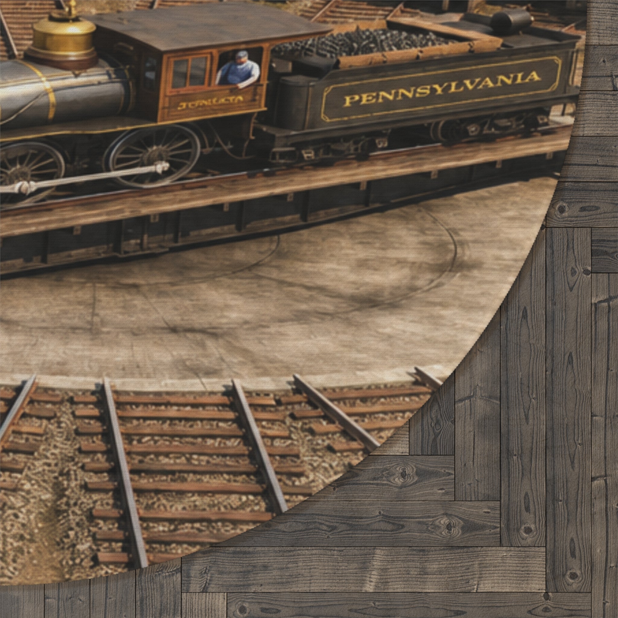 Train Yard Round Rug, Kids Playroom Railroad Pattern Rug | Nursery Floor Mat