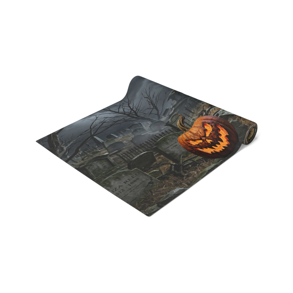 Haunted Graveyard Table Runner — Spooky Halloween Haunted House & Jack-o’-Lantern Décor