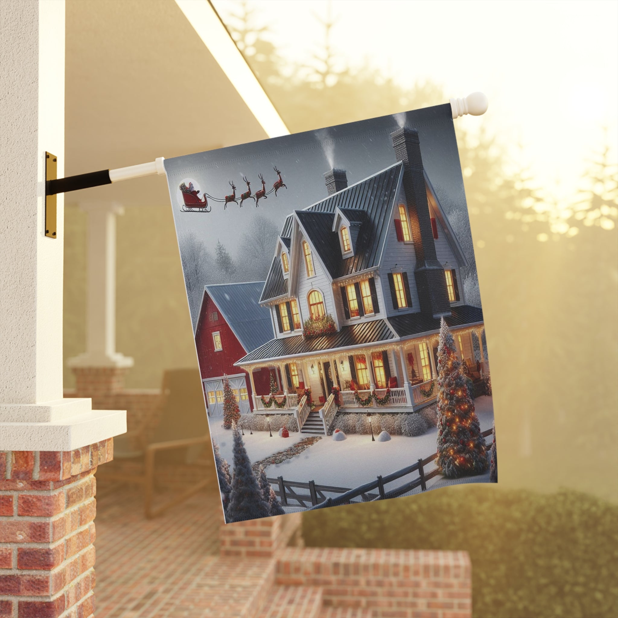 Snowy Victorian House Garden Flag | Christmas Yard Banner