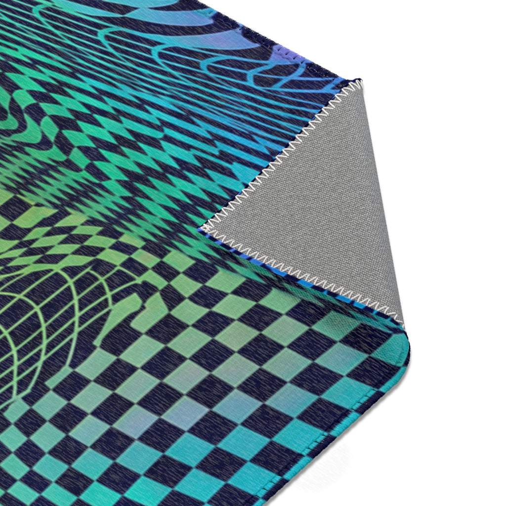 Psychedelic Wavy Checkerboard Area Rug | Trippy Optical Illusion Pattern