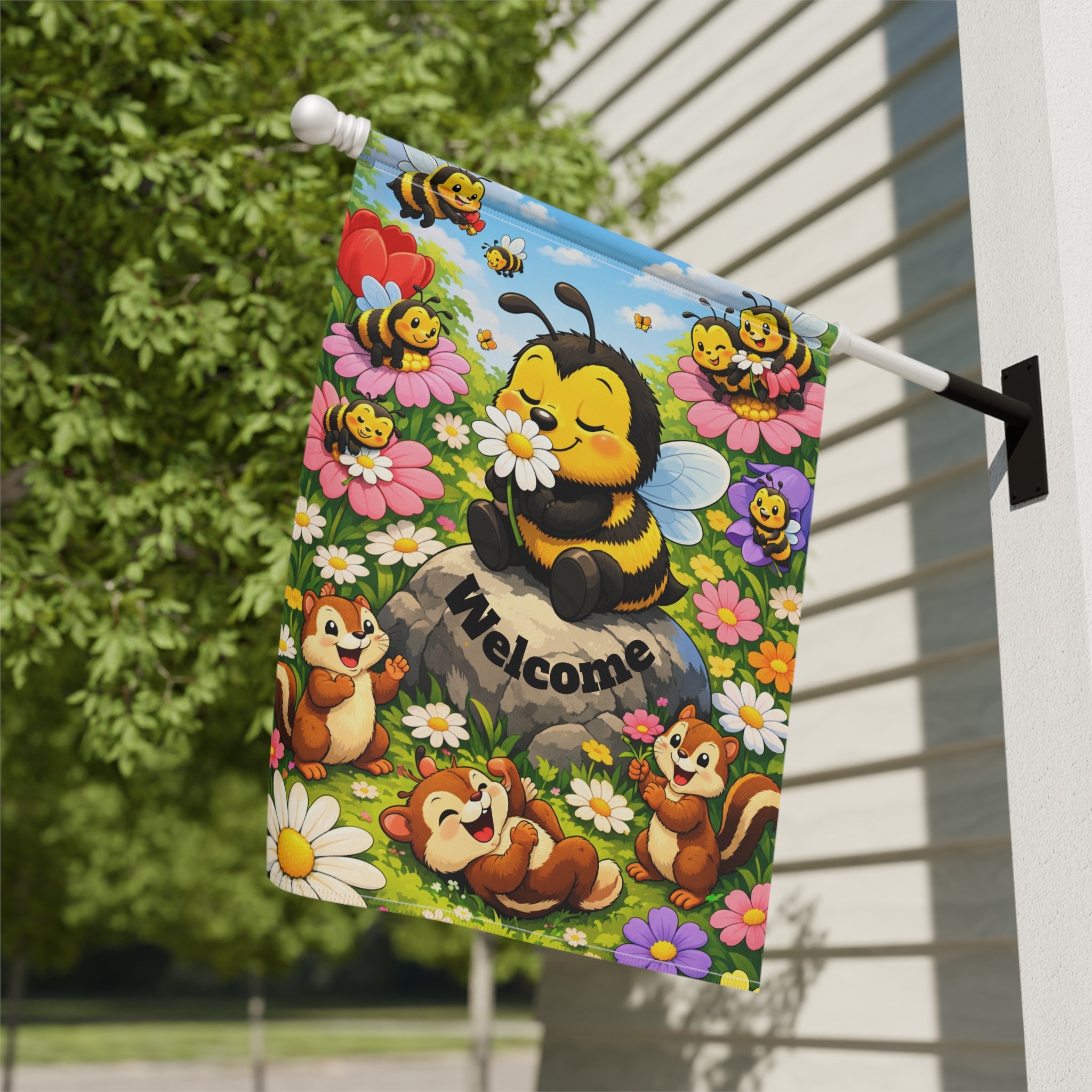 Cute Bee Welcome Garden Flag | House Banner, Floral Spring Decor