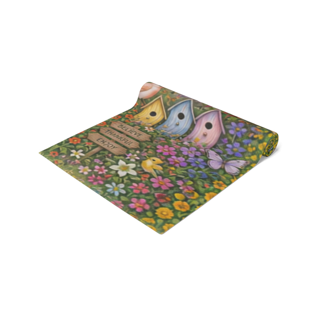 Floral Garden Birds Bees Butterflies Table Runner