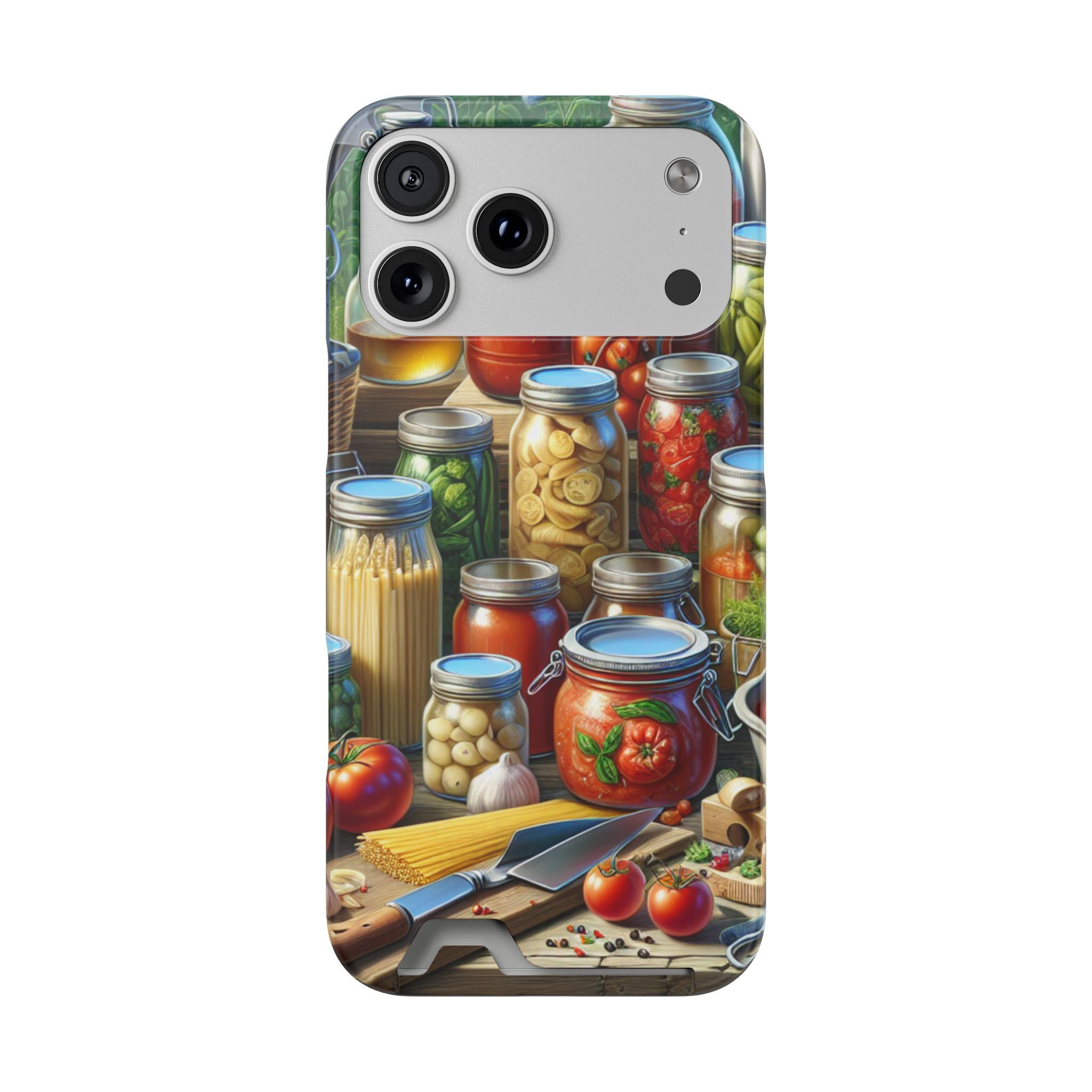 Canning Kitchen Phone Case with Card Holder / Rustic Pantry Jar & Veggie Design