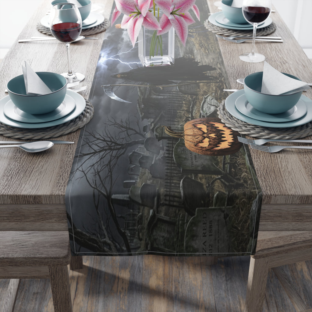Haunted Graveyard Table Runner — Spooky Halloween Haunted House & Jack-o’-Lantern Décor