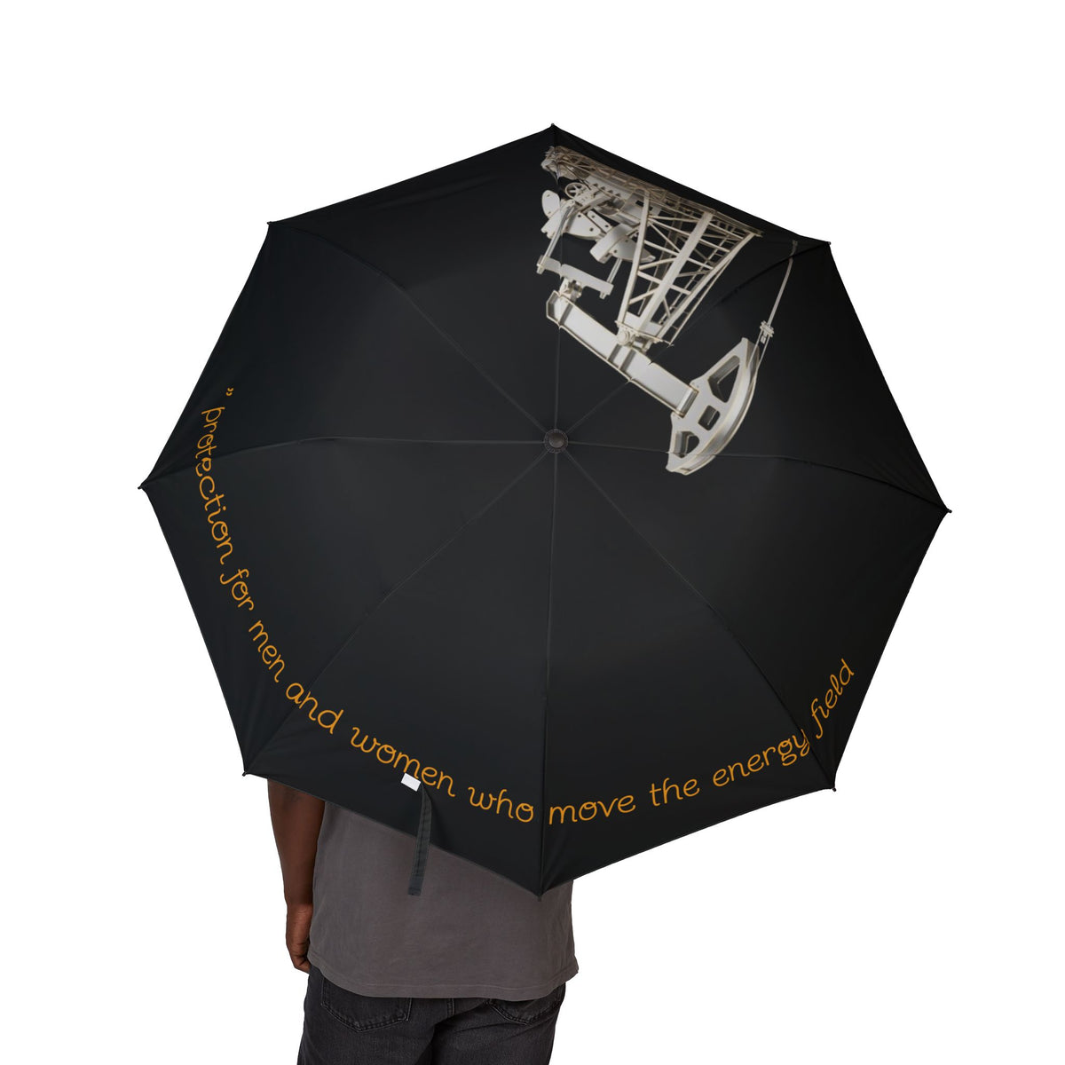 Oil Pumpjack Illustration Umbrella | Foldable Semi-Automatic Travel Umbrella