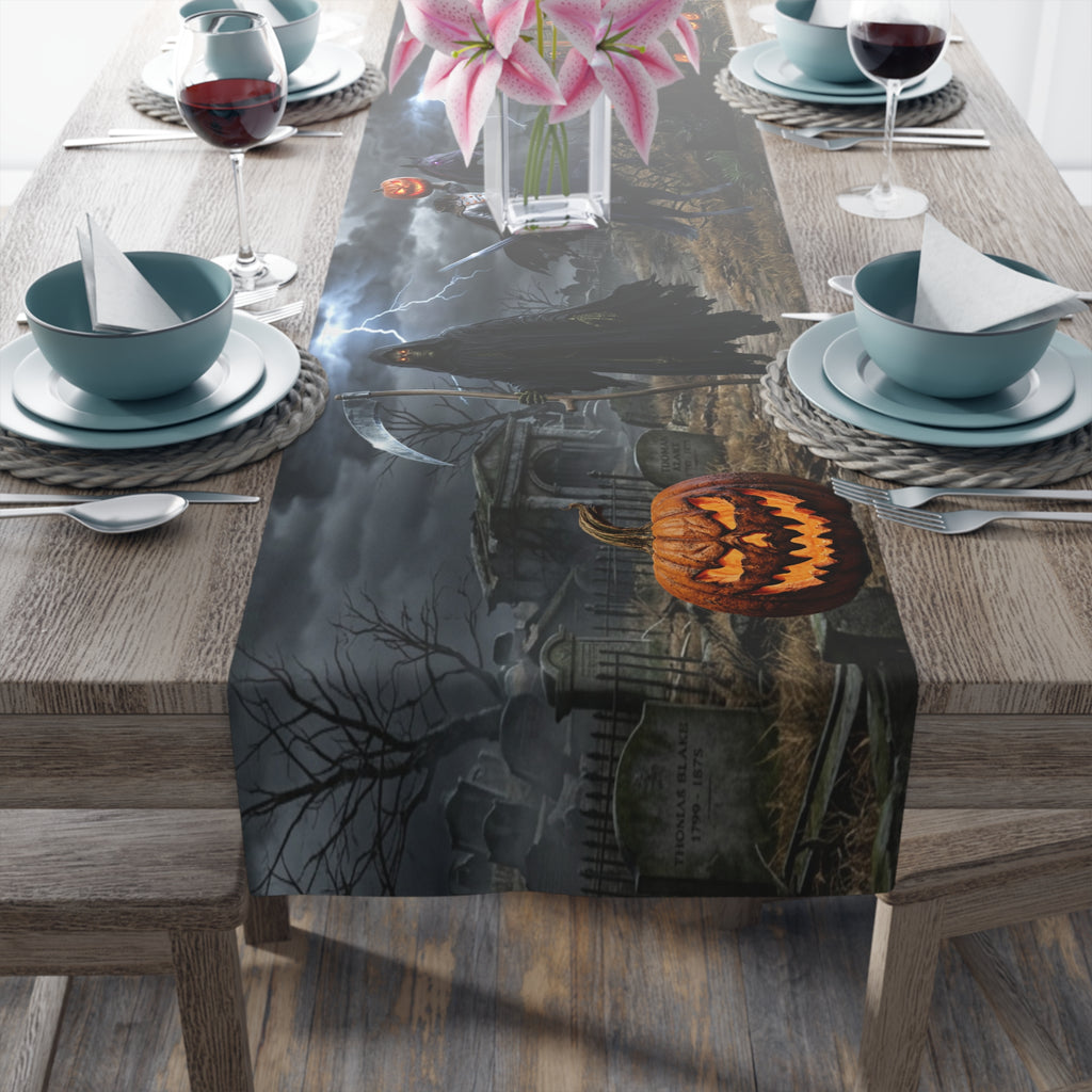 Haunted Graveyard Table Runner — Spooky Halloween Haunted House & Jack-o’-Lantern Décor