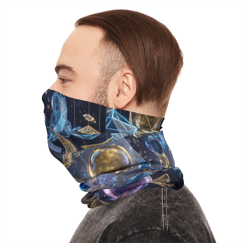 Cosmic Geometry Neck Gaiter | Celestial Moon & Crystal Orbs