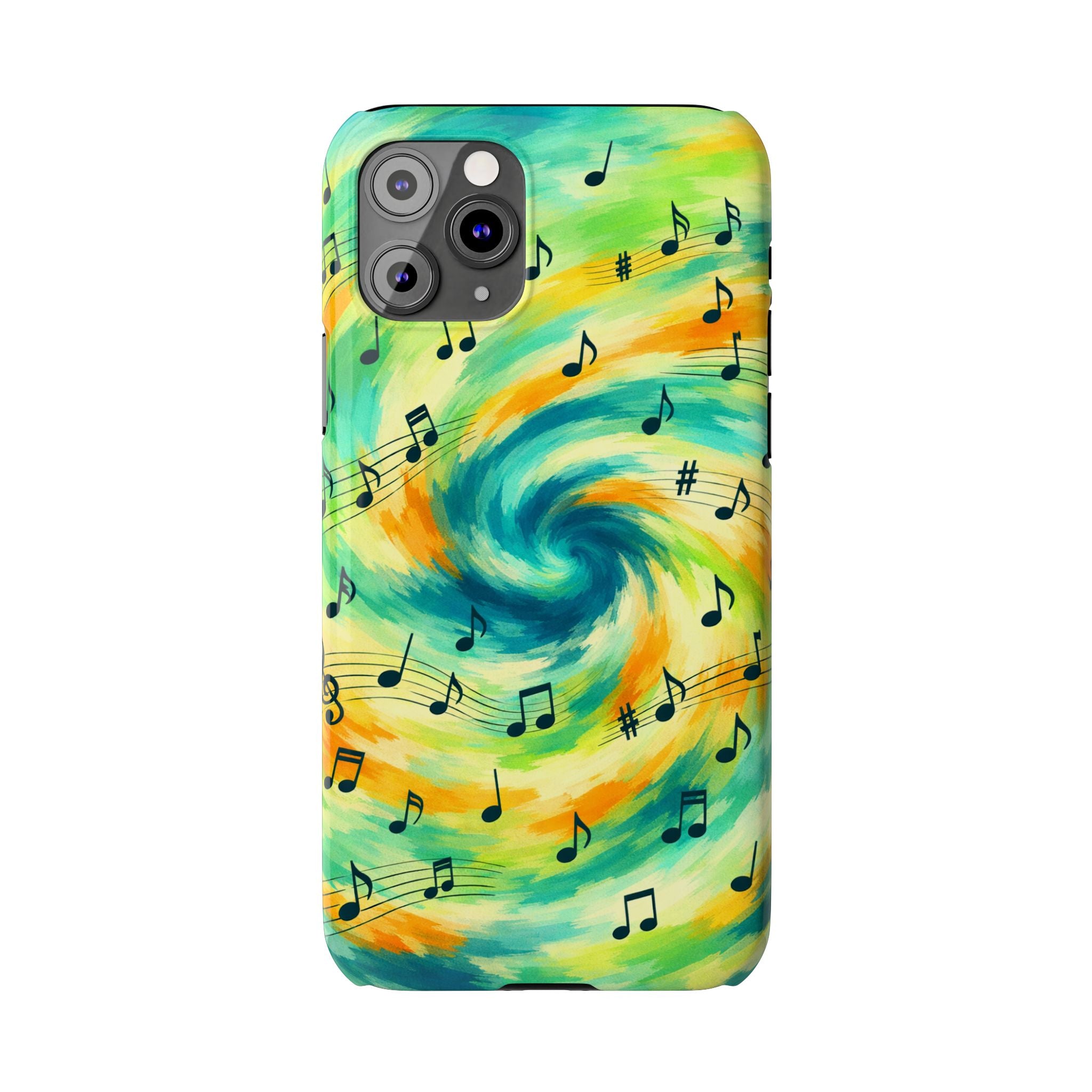 Music Notes Swirl Slim Phone Case | Colorful Turquoise Yellow Galaxy