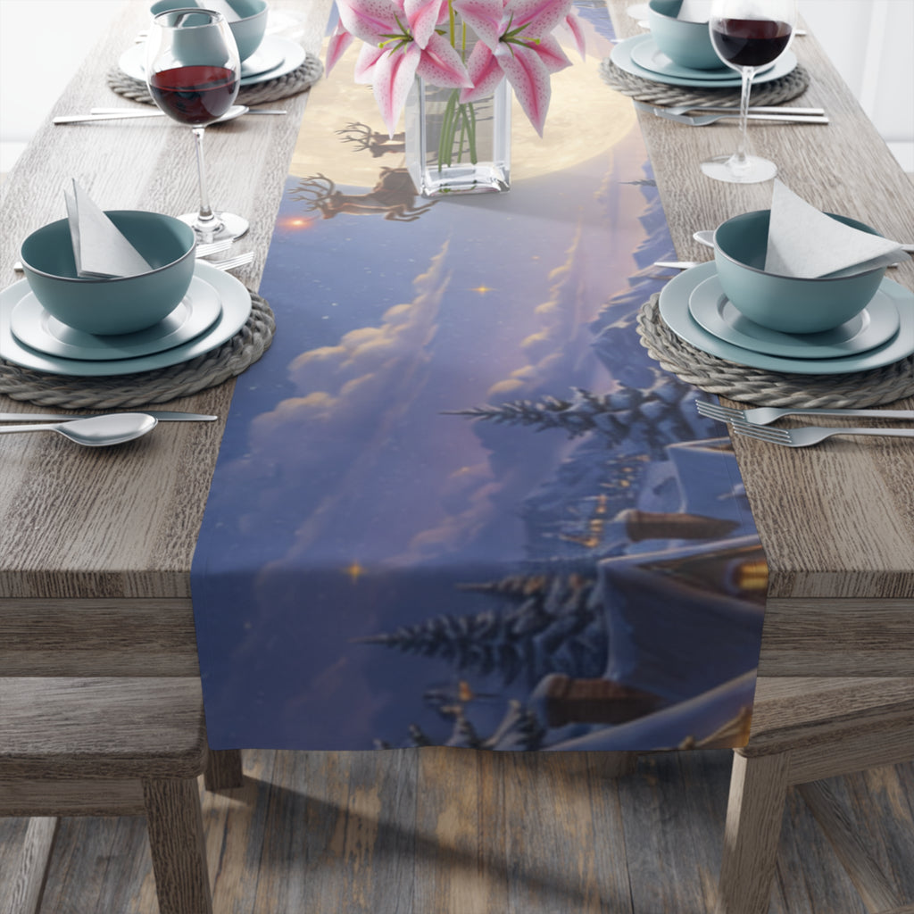 Santa and Reindeer Moonlit Scene Table Runner