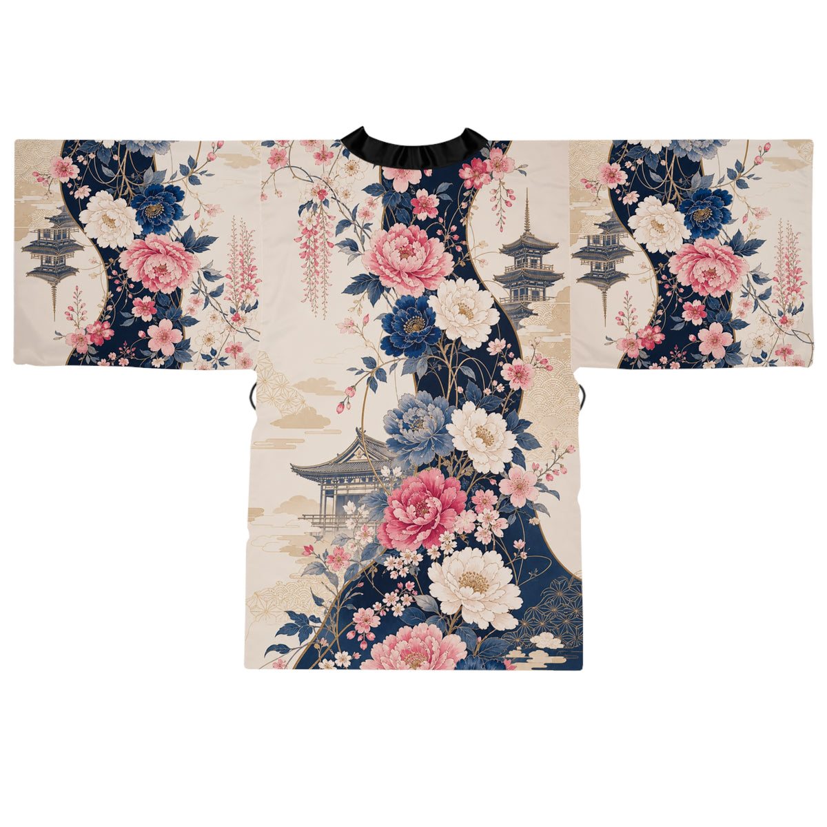Vintage Japanese Floral Kimono Robe - Long Sleeve