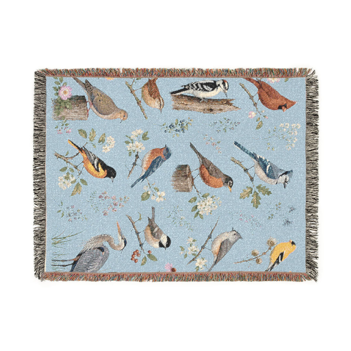 Vintage Bird Blue Botanical Woven Blanket