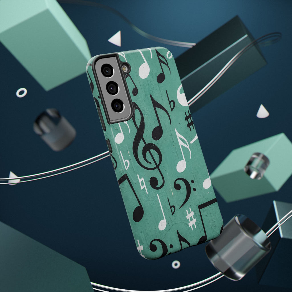 Teal Music Notes Phone Case | Impact-Resistant Case