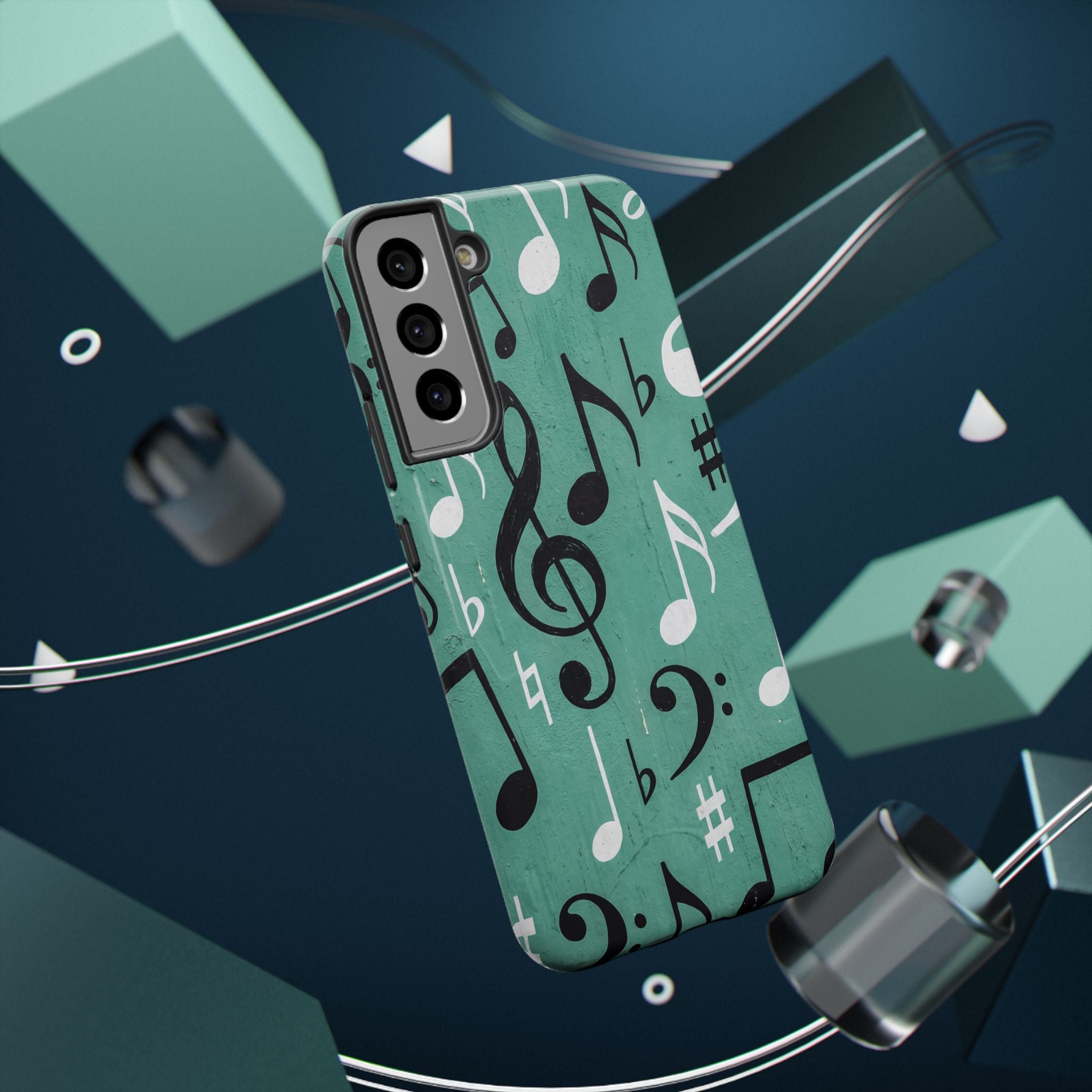 Teal Music Notes Phone Case | Impact-Resistant Case