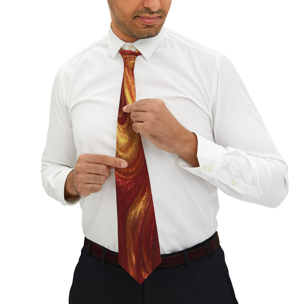 Marbled Gold and Burgundy Necktie | Swirl Pattern Silk-Look Tie