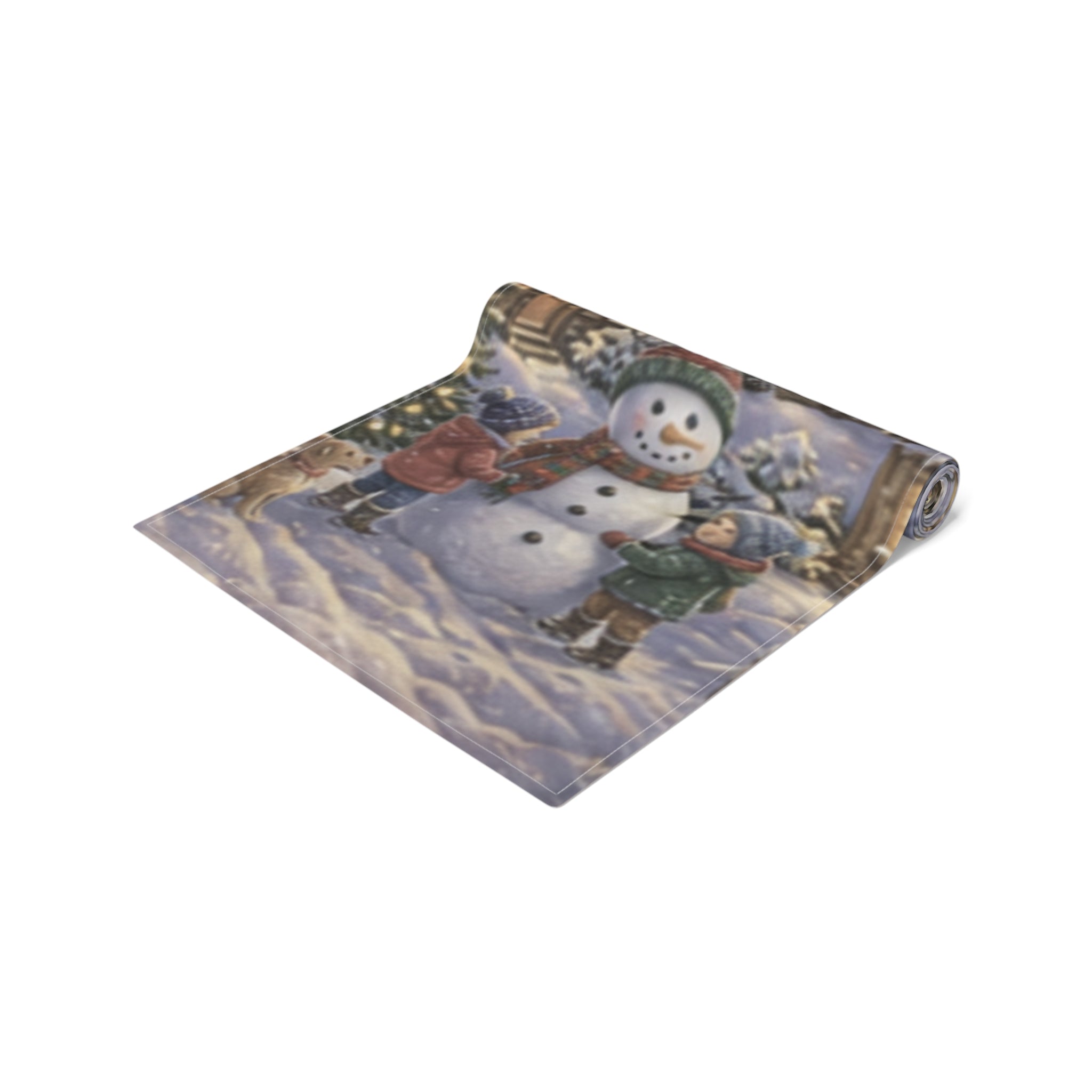 Storybook Snowman Village Table Runner, Winter Wonderland Cotton Poly
