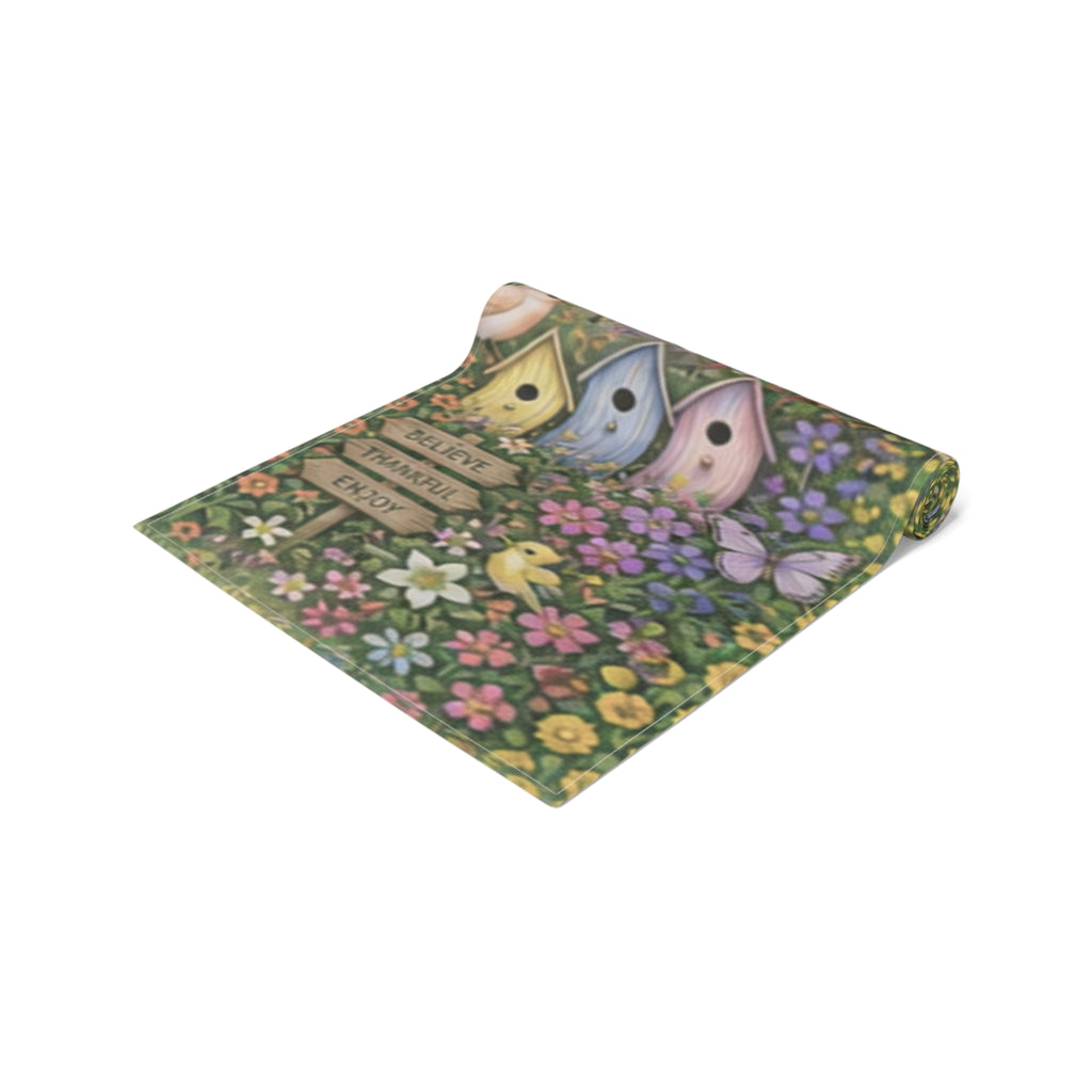 Floral Garden Birds Bees Butterflies Table Runner