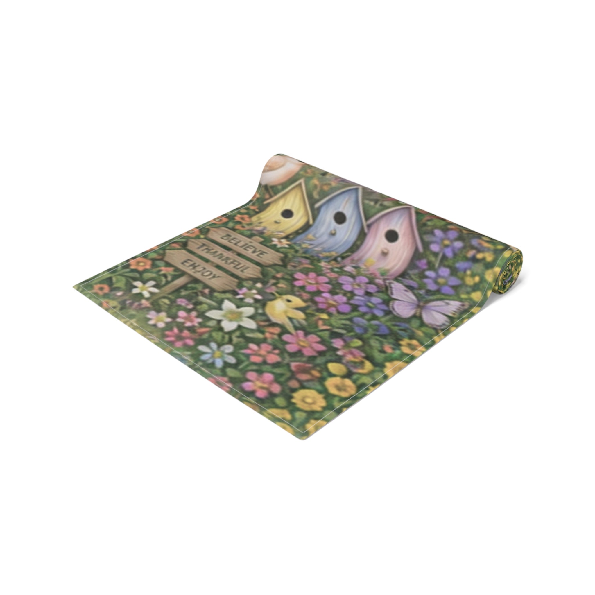 Floral Garden Birds Bees Butterflies Table Runner