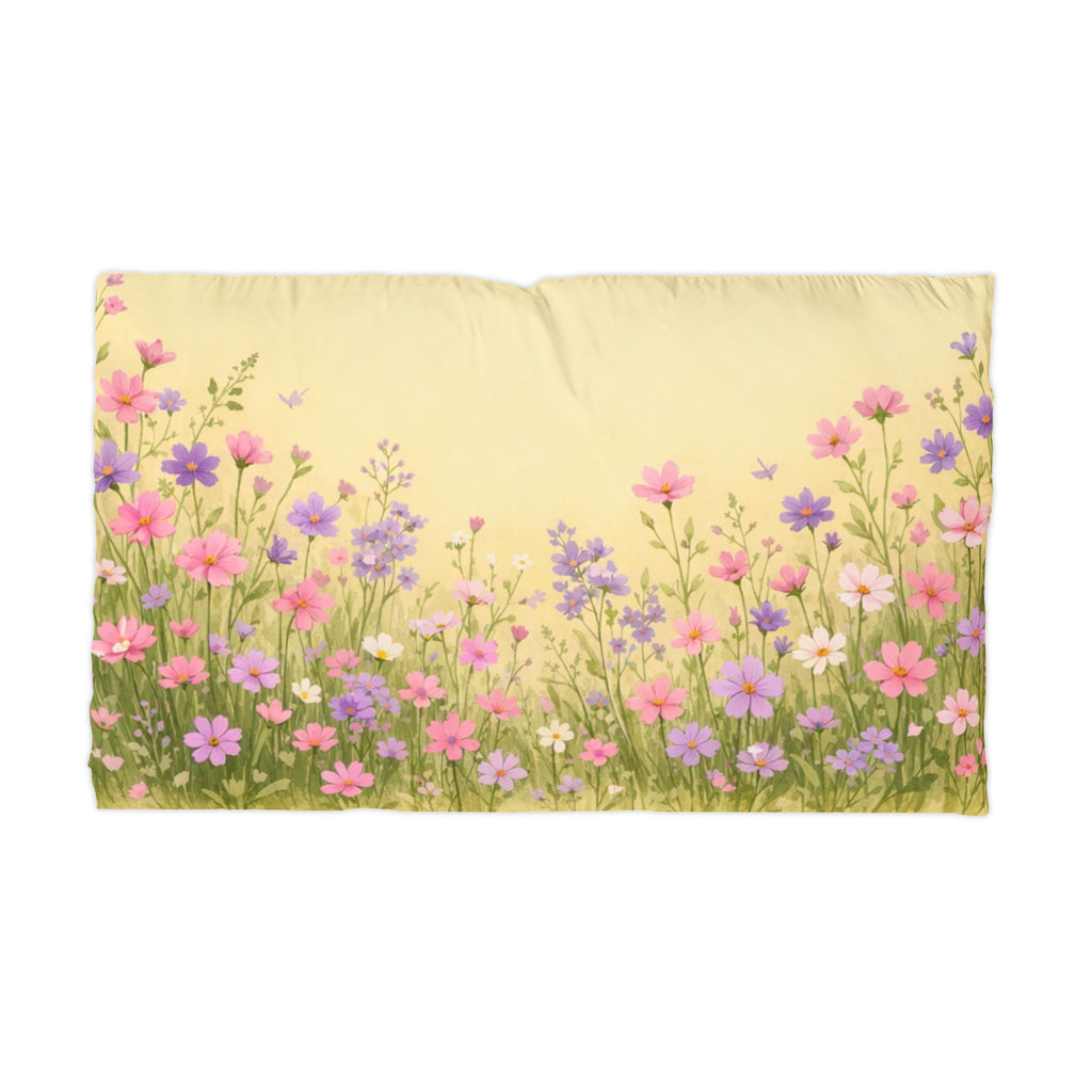 Floral Meadow Microfiber Pillowcase / Pastel Wildflower Garden Design