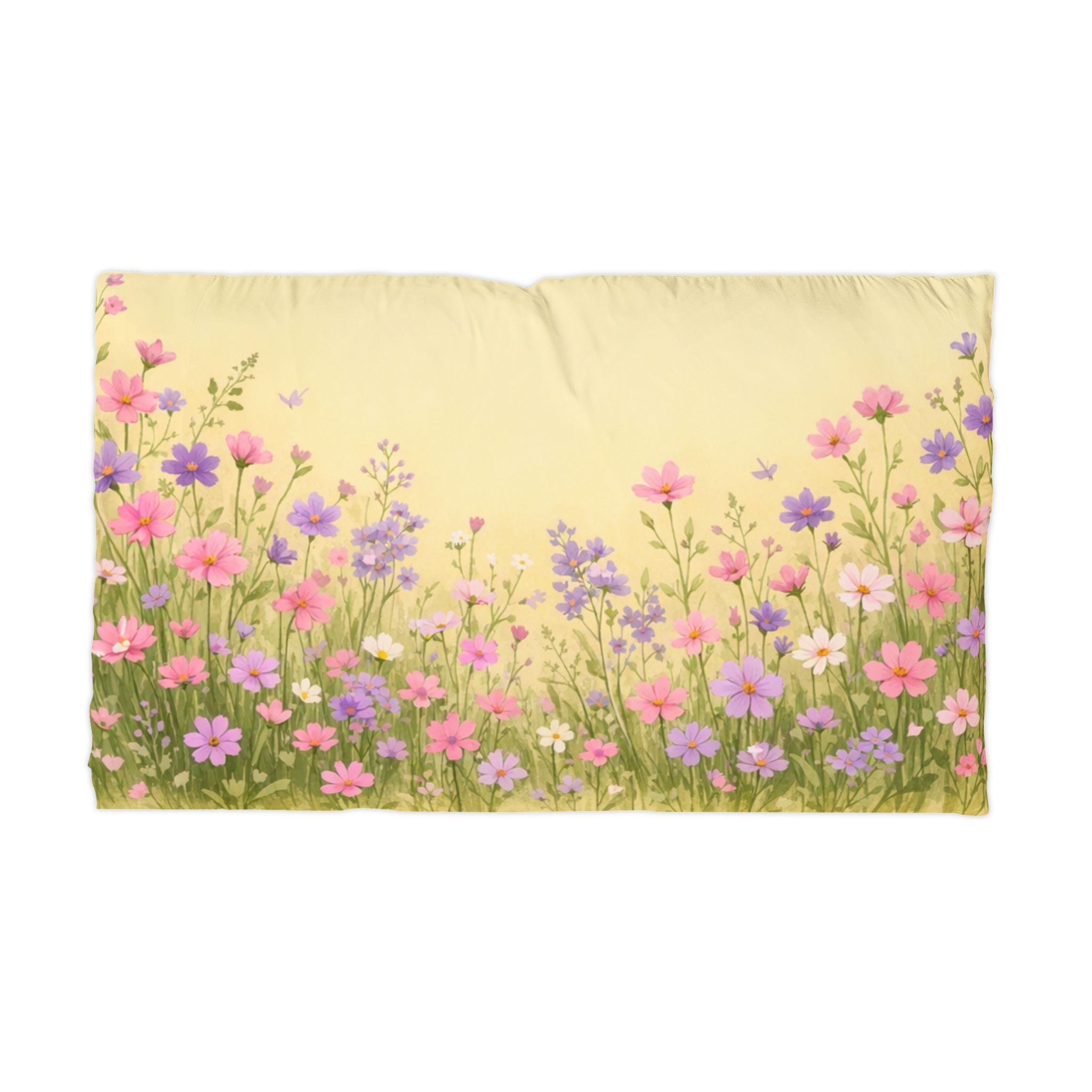 Floral Meadow Microfiber Pillowcase / Pastel Wildflower Garden Design