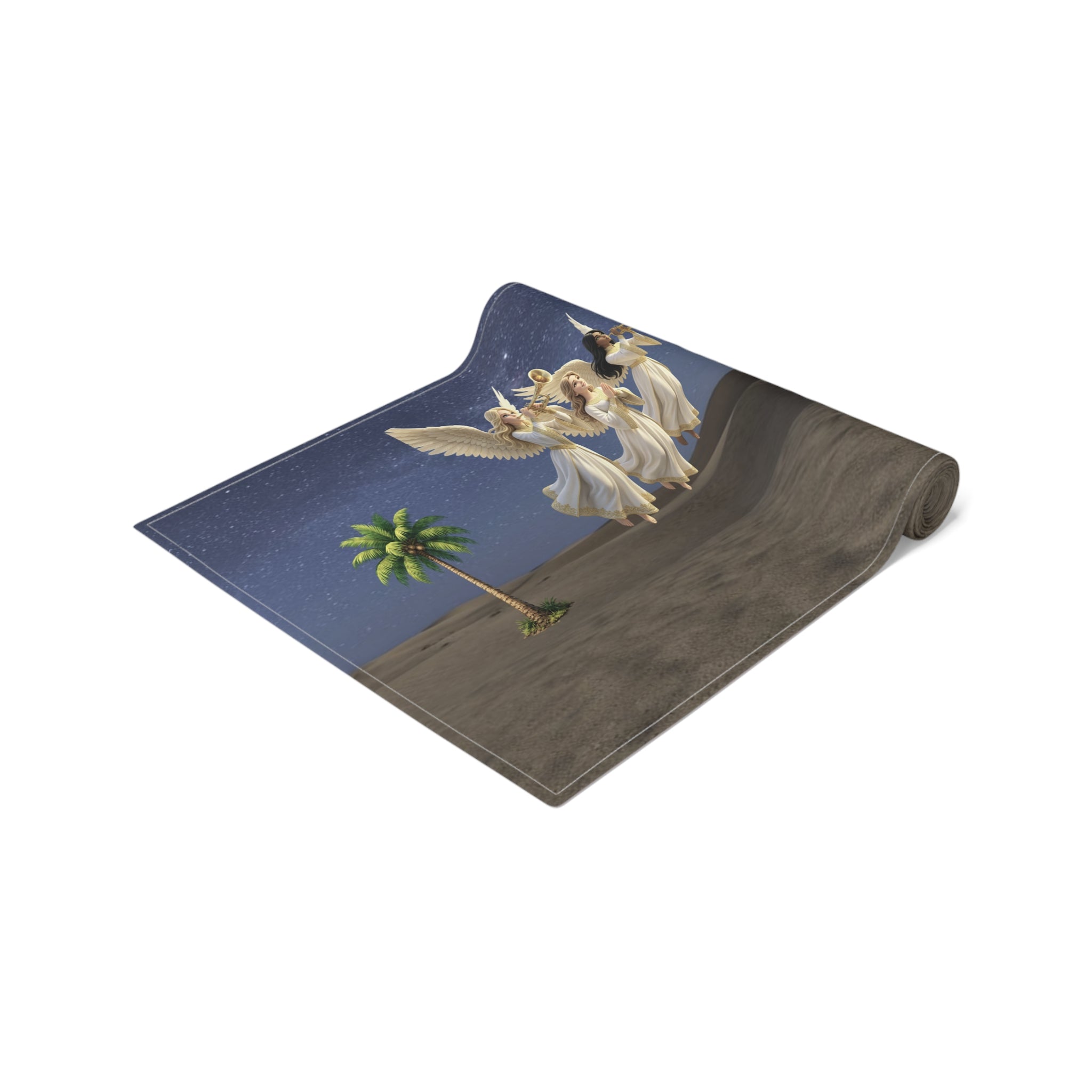 Nativity Scene Table Runner | Christmas Holy Family Angels, Palm Trees