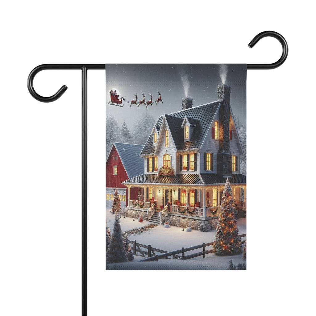 Snowy Victorian House Garden Flag | Christmas Yard Banner
