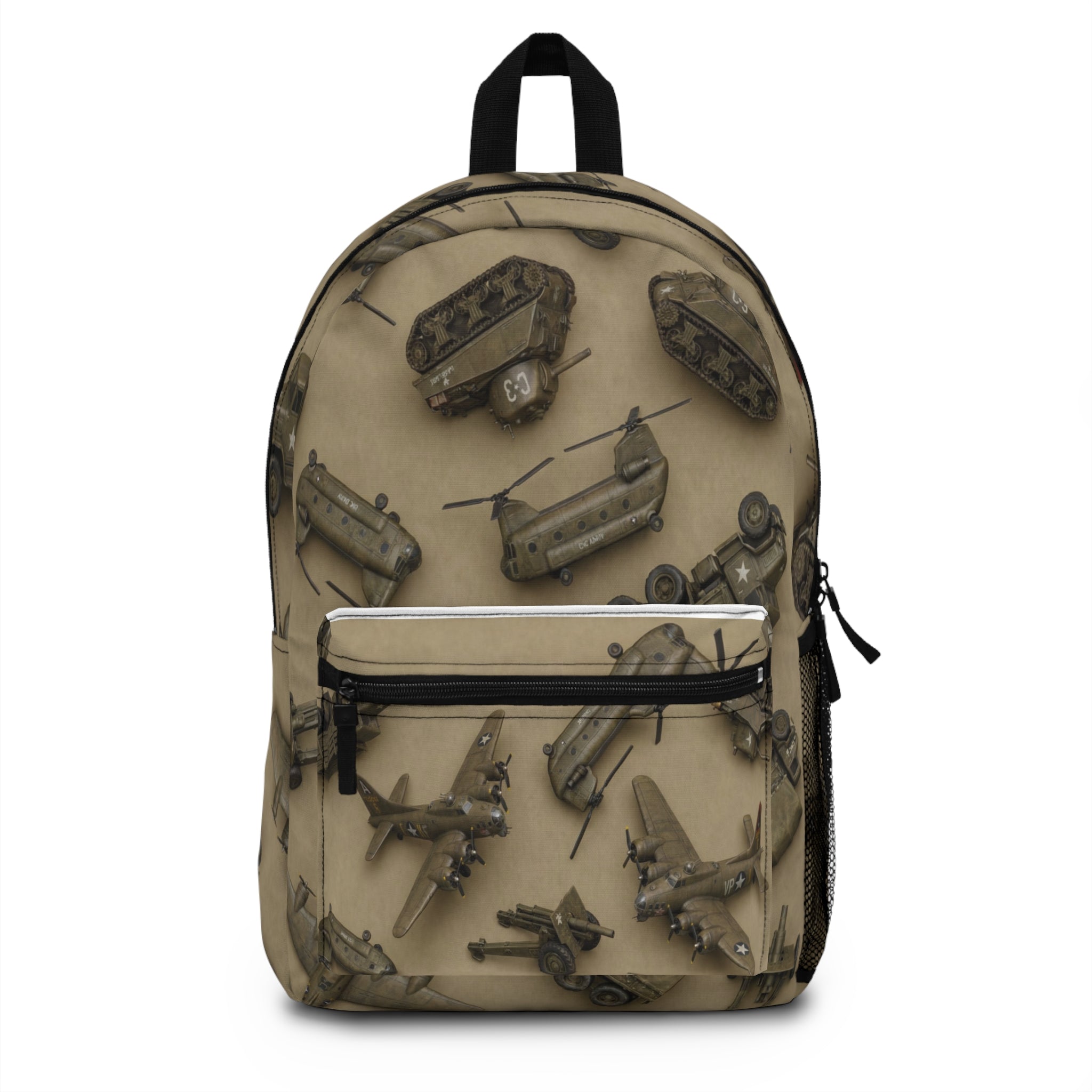 Vintage Military Tanks and Planes Backpack | Camouflage Army Pattern