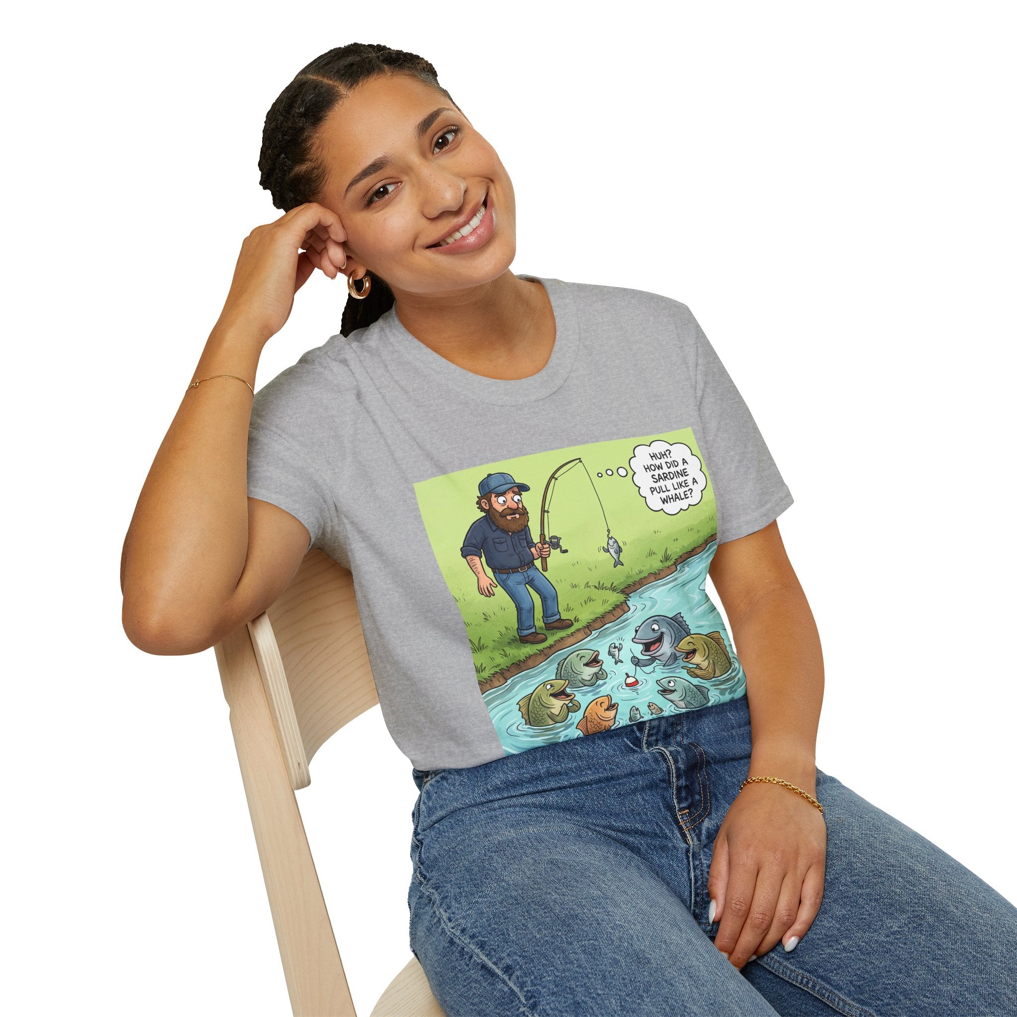 Fishing Bass Cartoon Unisex Graphic T-Shirt – Funny Lure Pond Fish Cotton Tee