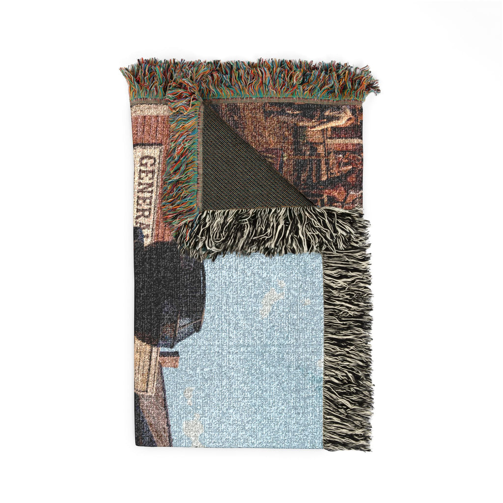 Vintage Steam Locomotive Woven Blanket | Western Town Train Throw