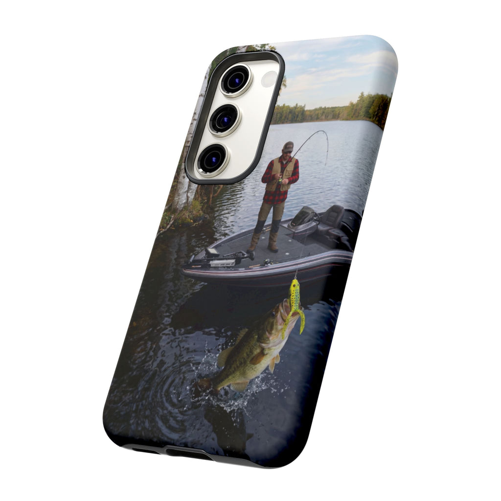 Fisherman Catching Bass phone case | Fishing lake photo phone case