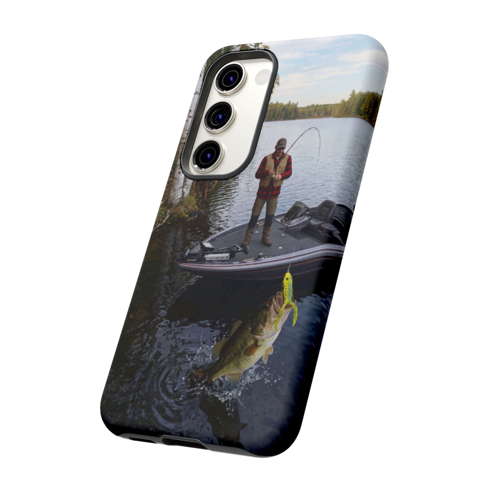 Fisherman Catching Bass phone case | Fishing lake photo phone case