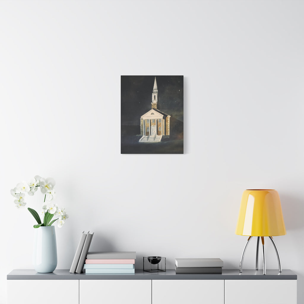 Nighttime Church Painting/ Matte Canvas