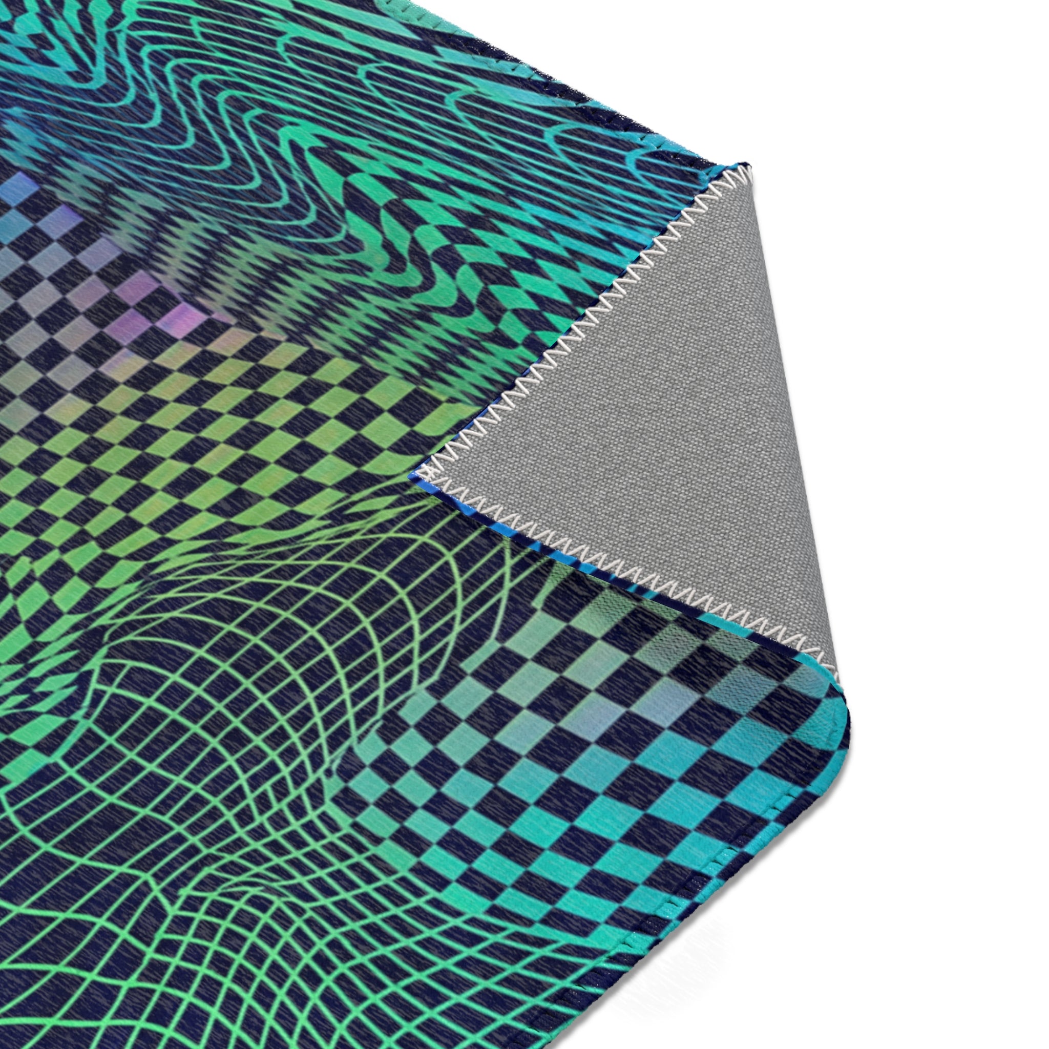 Psychedelic Wavy Checkerboard Area Rug | Trippy Optical Illusion Pattern