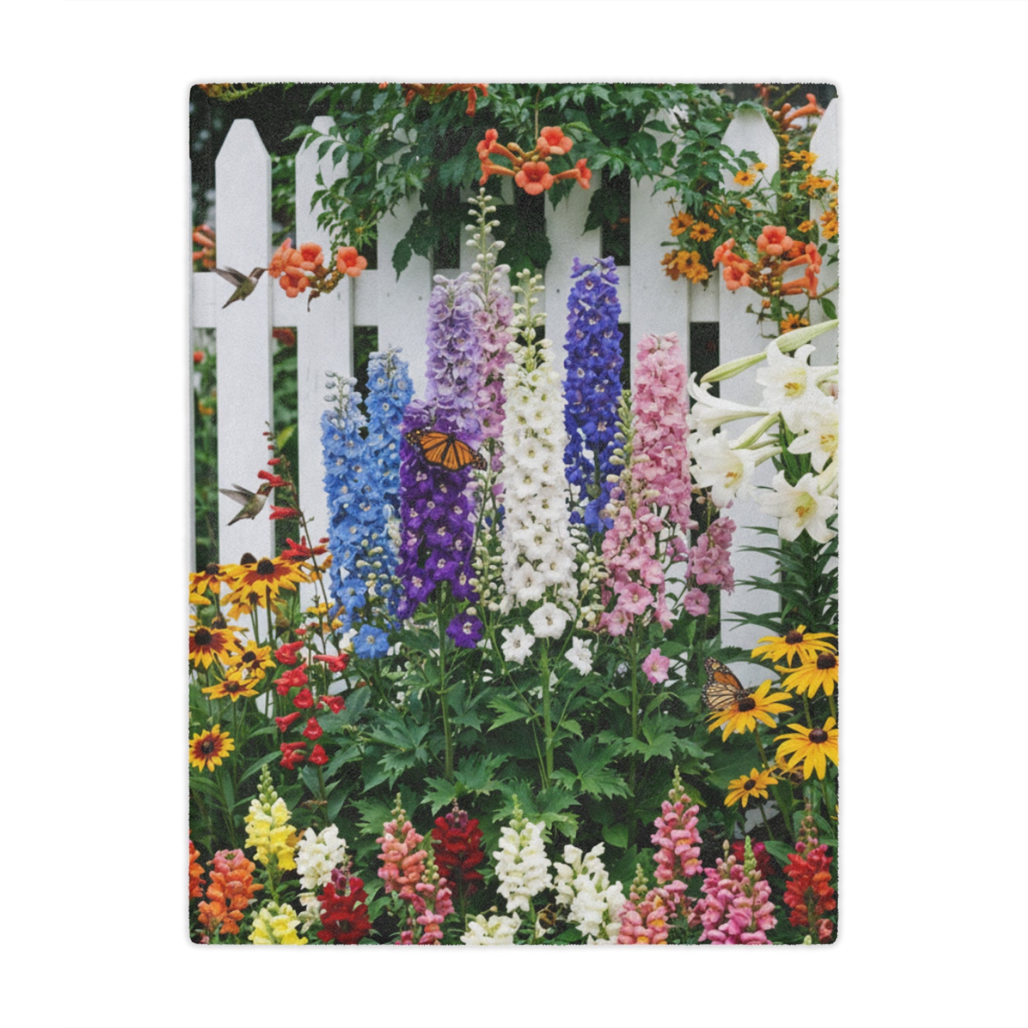 Floral Garden Minky Blanket/ Colorful Lupines & Butterfly Throw