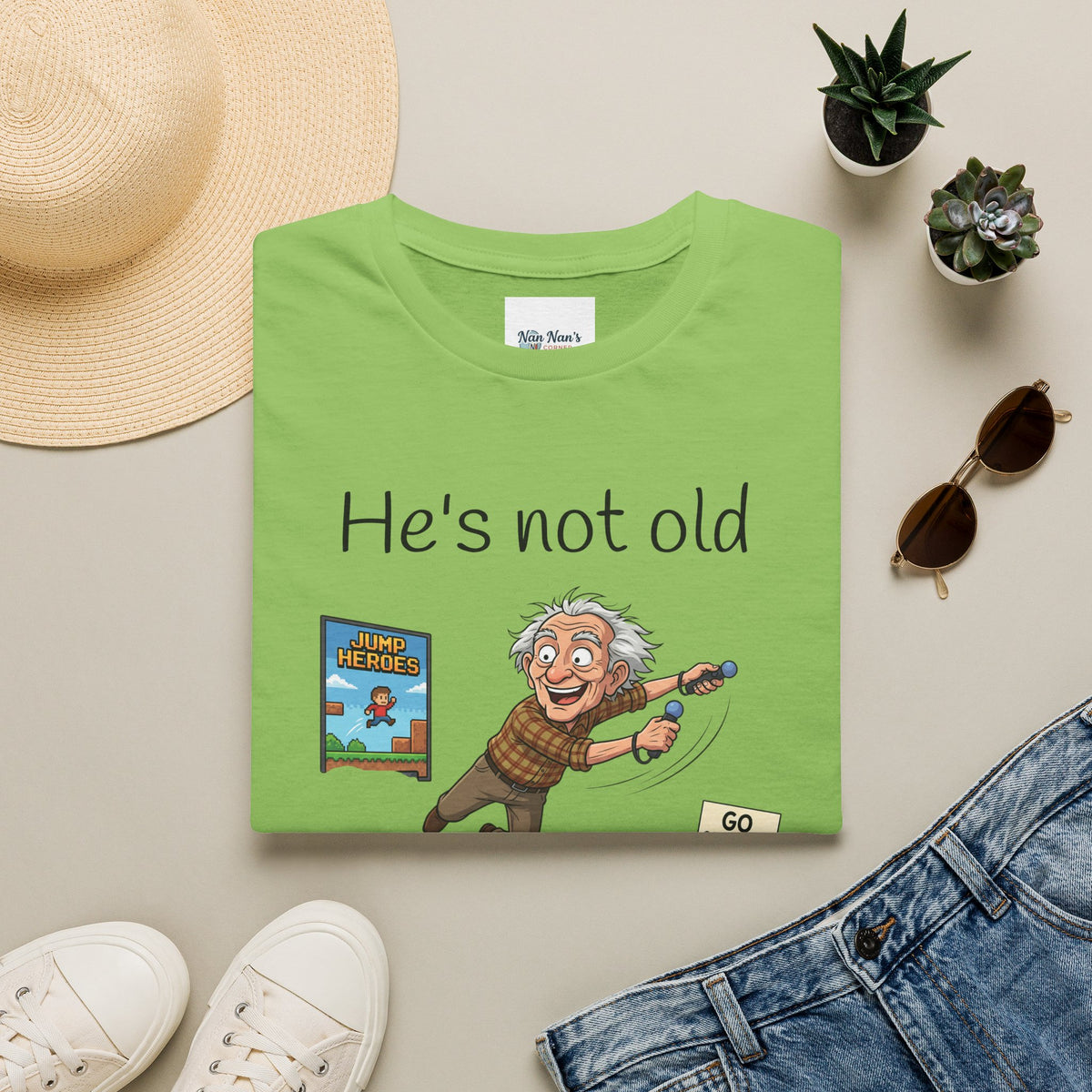 He's Not Old Funny Gamer Grandfather Unisex Graphic T-Shirt – Novelty Gaming Cotton Tee