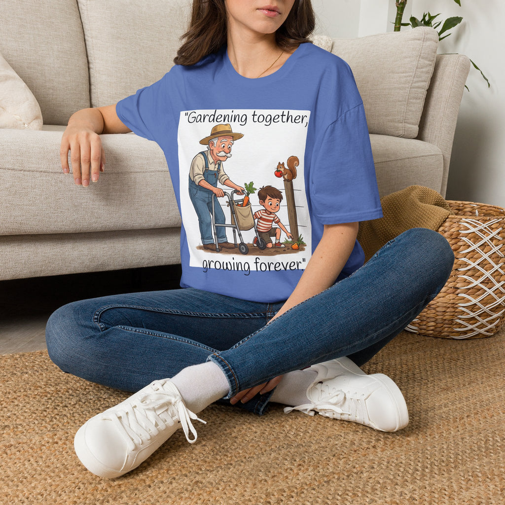Gardening Together Growing Forever T-Shirt | Grandpa and Child Garden Design
