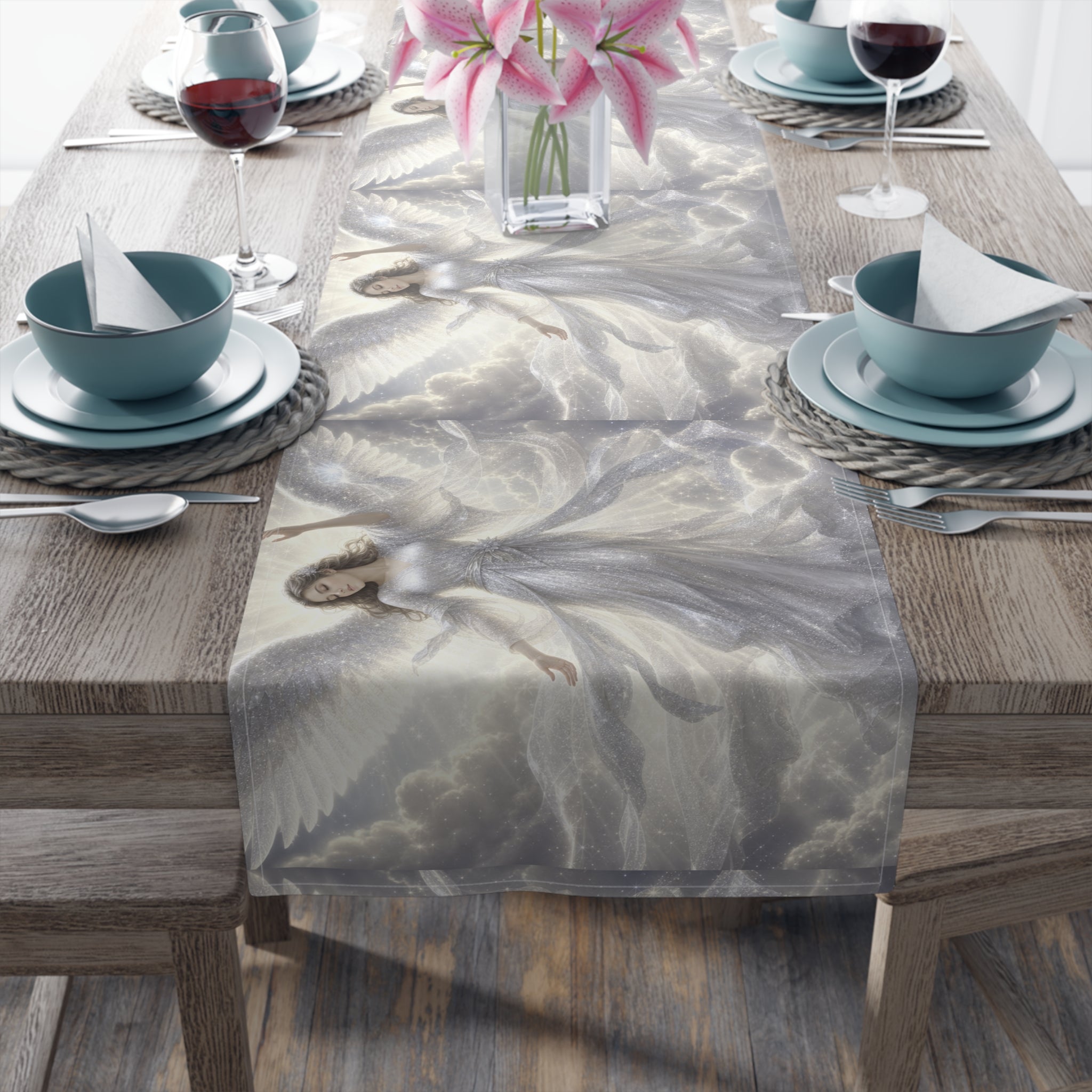 Sparkly White Angels Table Runner | Cotton Poly Blend