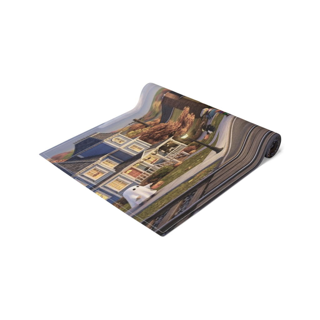 Vintage Steam Train Village Table Runner