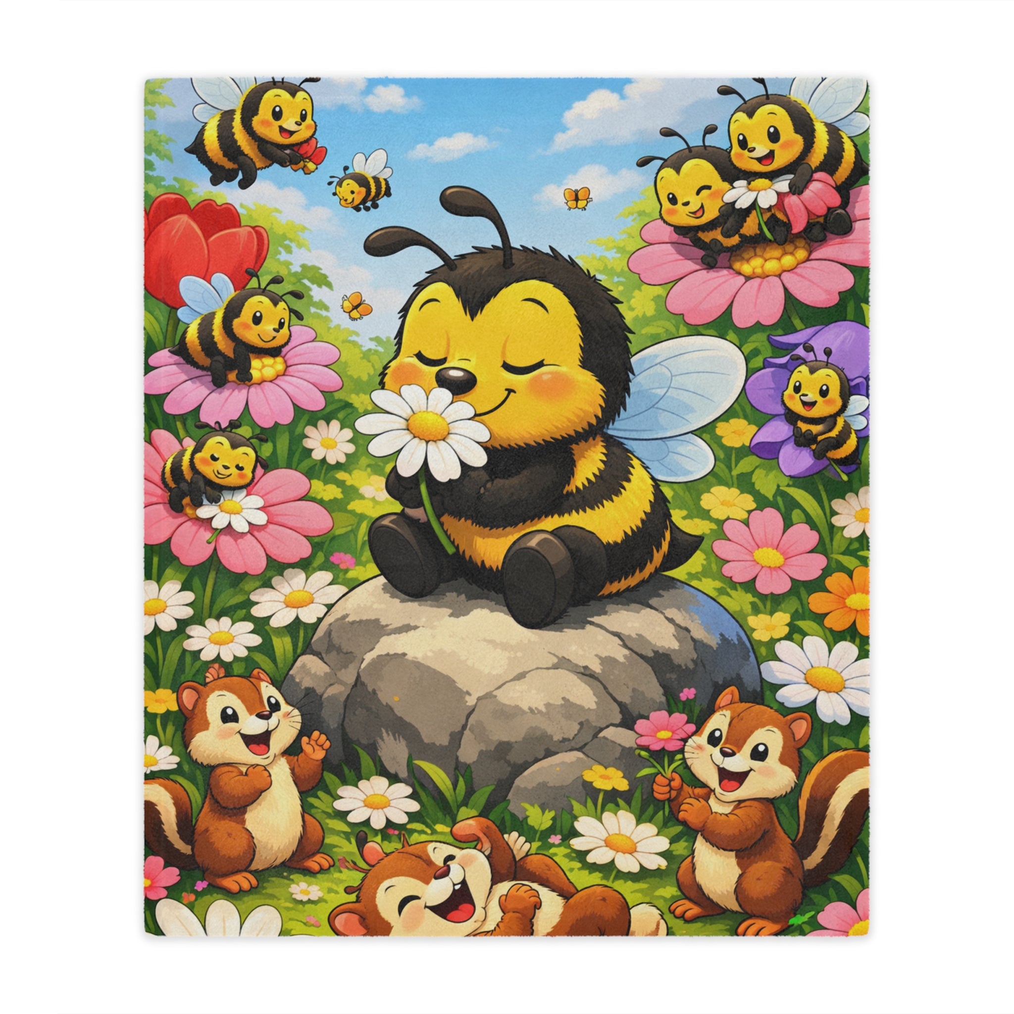 Cute Bee Minky Blanket — Cozy Floral Honeybee Throw for Kids & Nursery
