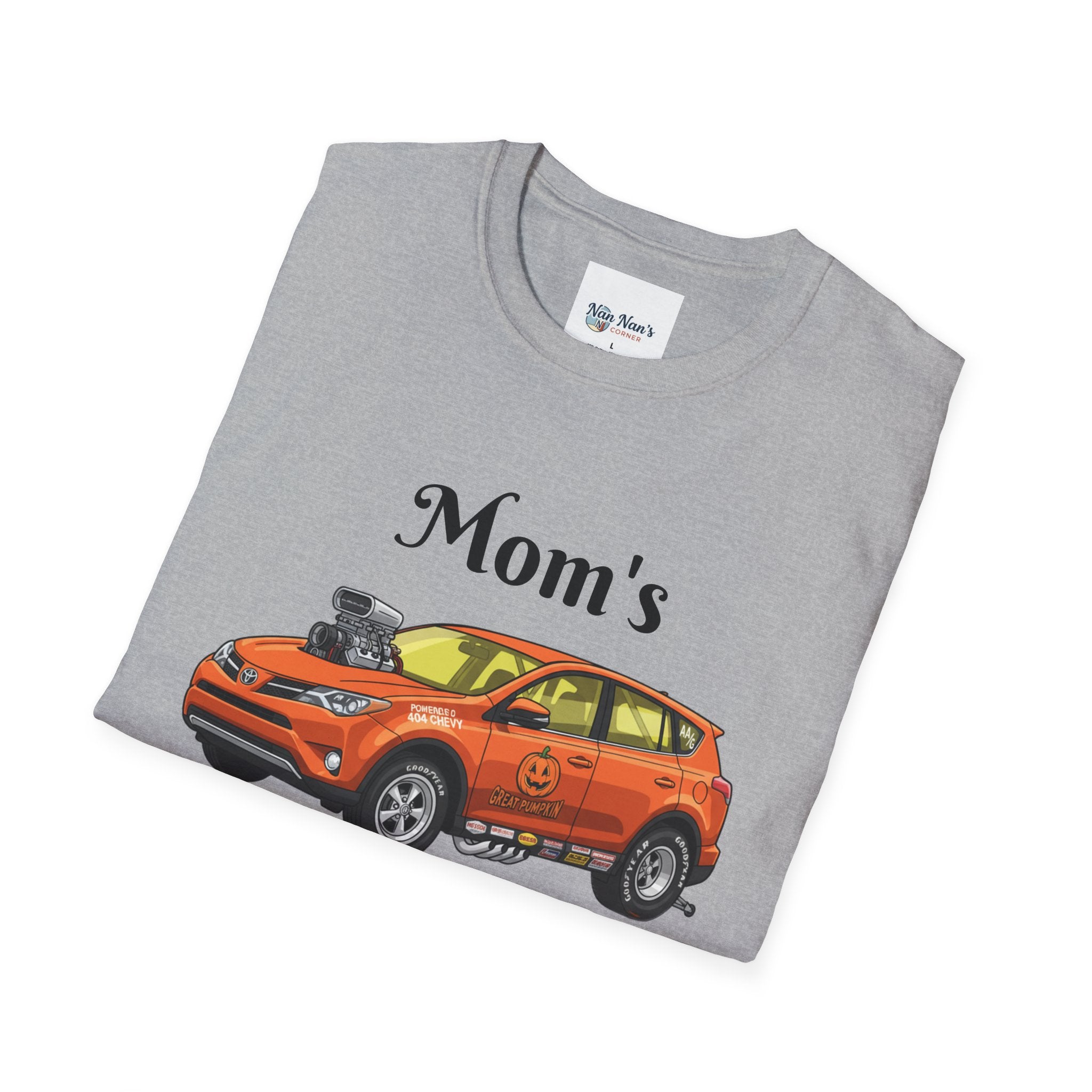 Car Enthusiast T-Shirt — Orange Hot Rod SUV Graphic with “Quicker Picker Upper”