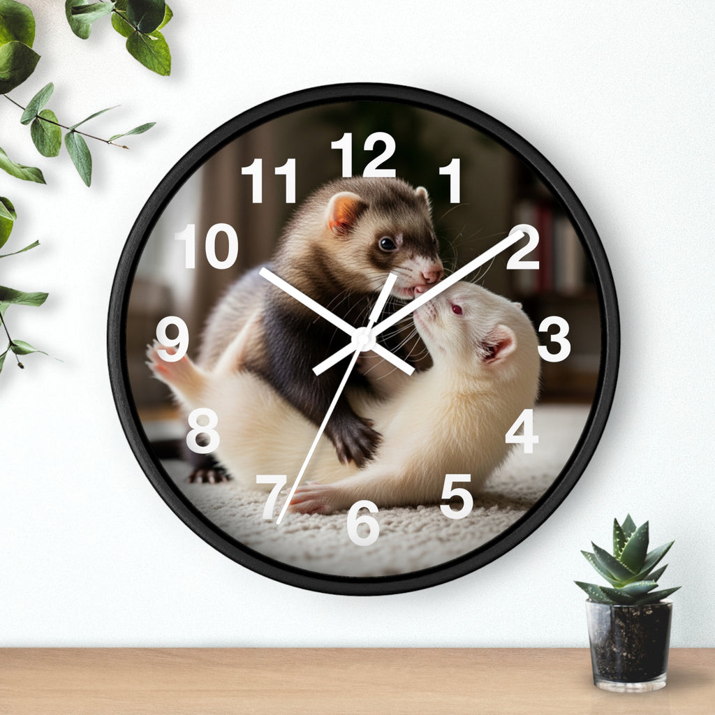 Ferret Pair Wall Clock / Cute Ferret Photo Clock for Pet Lovers