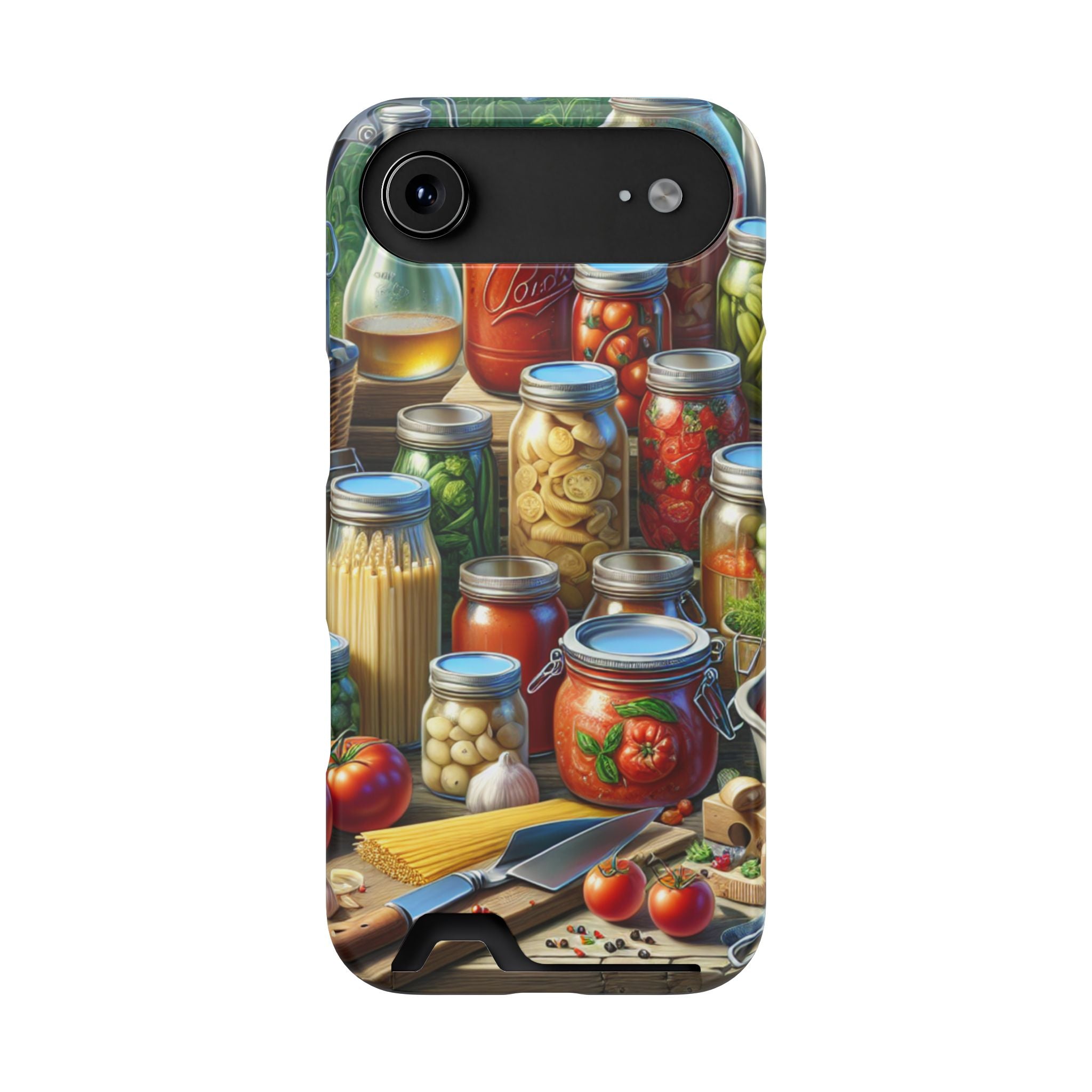 Canning Kitchen Phone Case with Card Holder / Rustic Pantry Jar & Veggie Design